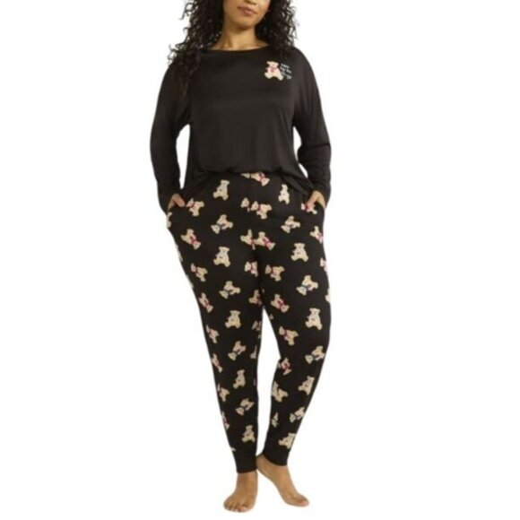 Joyspun Size Large Pajama Set Teddy Bear Sleepwear Elastic Waistband Pockets - Picture 1 of 11